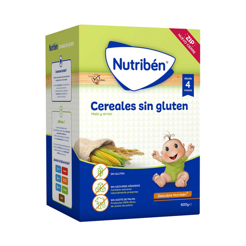 NUTRIBÉN Papilla en polvo con dos cereales (maíz y arroz), sin gluten, a partir de 4 meses NUTRIBÉN 600 g.
