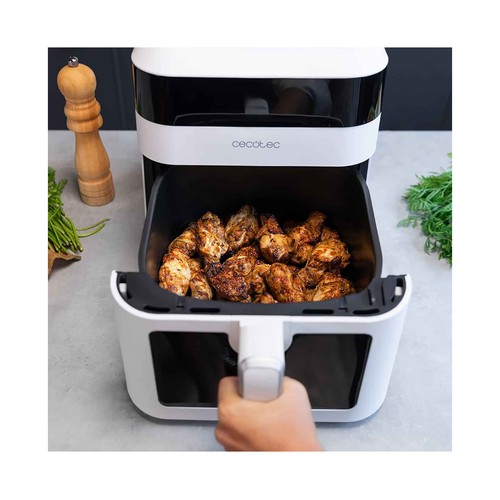 Freidora de aire, 6L, 1300W, CECOTEC Cecofry Experience Window White 6000, 9 programas, termostato.