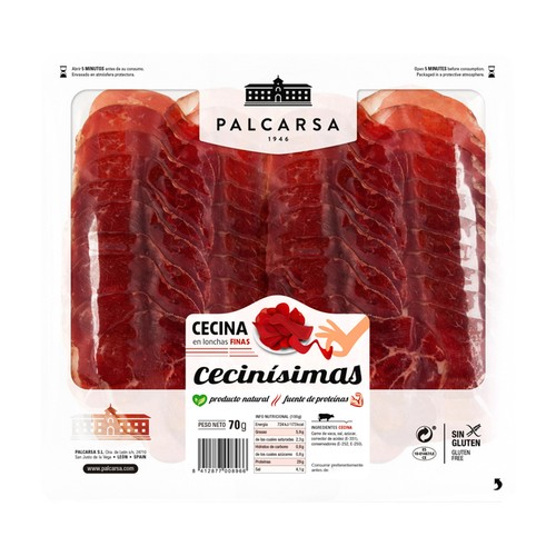 PALCARSA Cecinísimas Cecina de vacuno Angus sin gluten, cortada en finas lonchas 70 g.