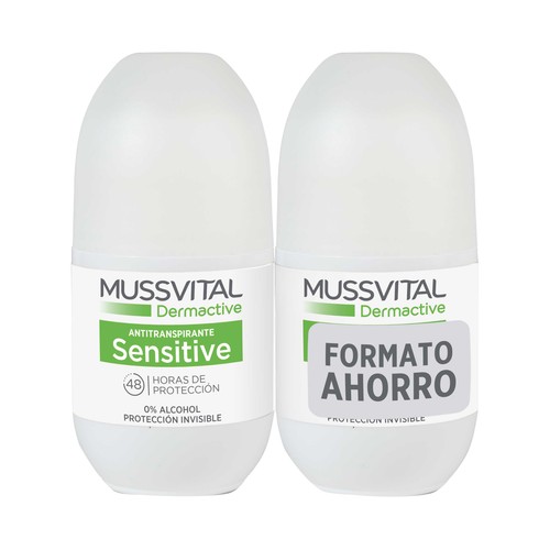 MUSSVITAL Dermactive sensitive Desodorante roll on protección antitranspirante hasta 48 horas 2 x 75 ml.