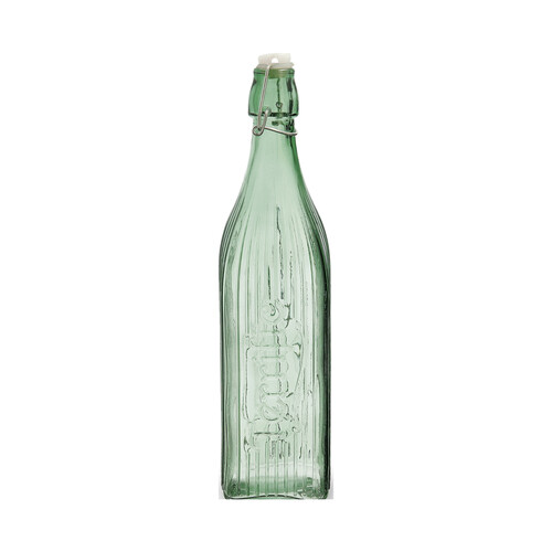 Botella de vidrio color verde con forma cuadrada y tapón clip, 1 litro, Cuad QUID.
