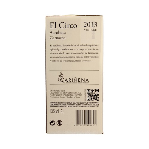 EL CIRCO  Vino tinto con D.O. Cariñena EL CIRCO bag in box de 3 l.