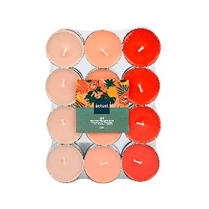 Imagen de Set de 24 tealights, velas pequeñas, aroma de flores tropicales, 3 colores naranja, ALCAMPO.