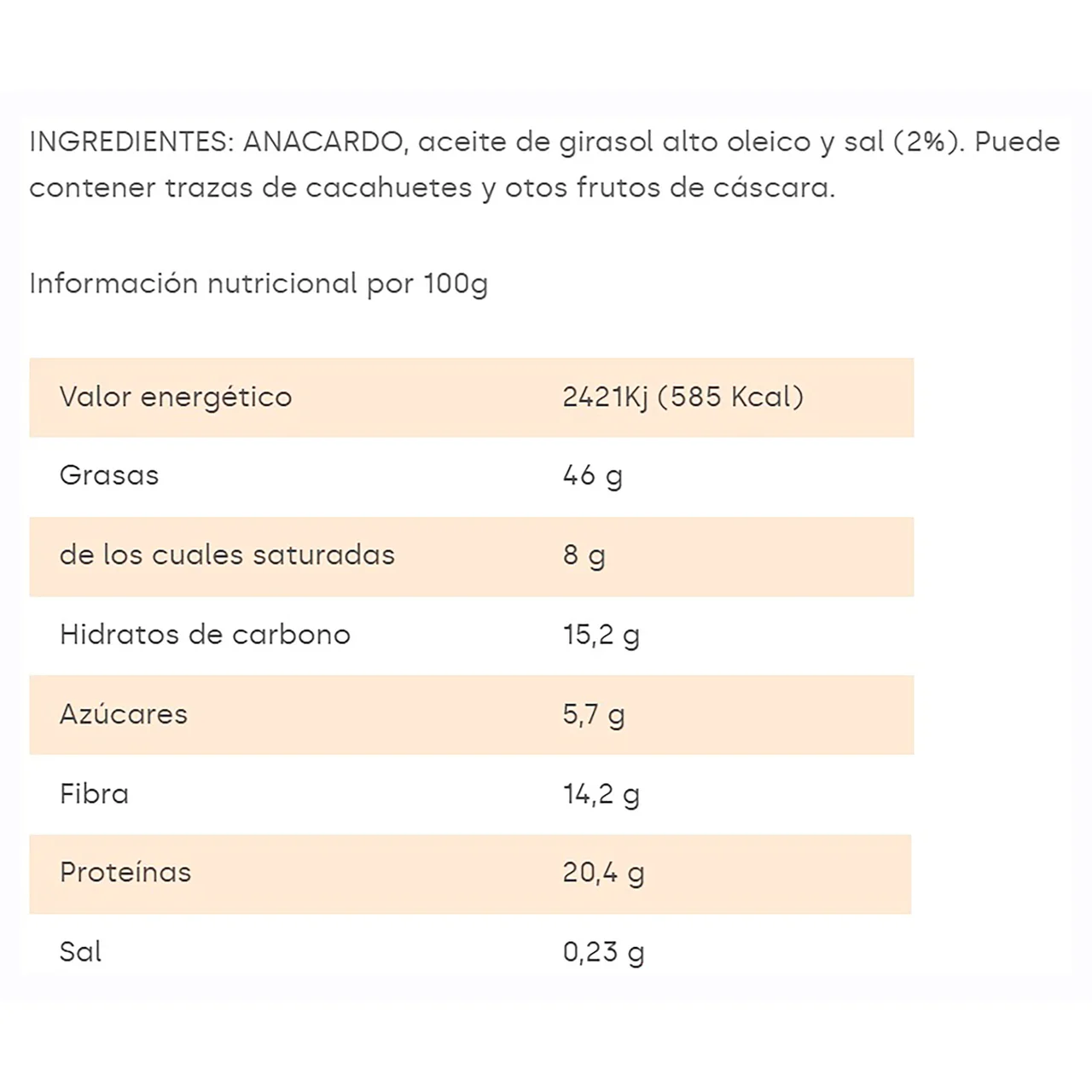 Anacardo frito y salado 75 gr.