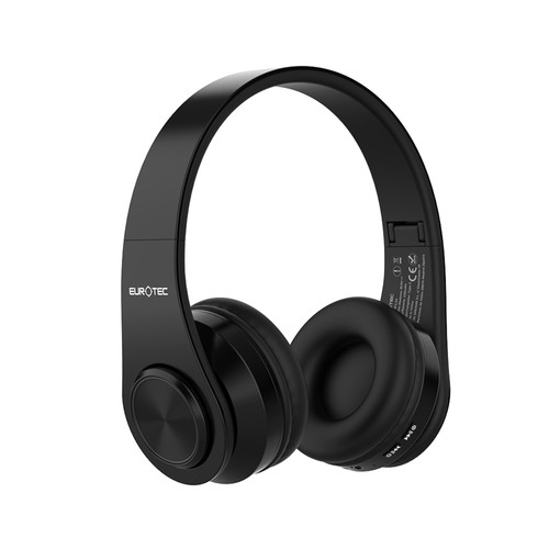 Auriculares tipo diadema EUROTEC CD HP1.24, Bluetooth, color negro, autonomía hasta 4 horas, plegables.