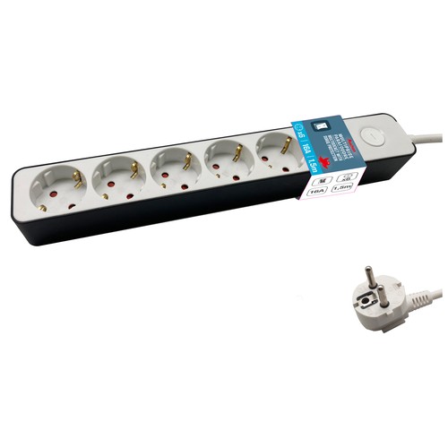 Ladrón base de 6 tomas con interruptor de 1,5 m, 16 amperes, ALCAMPO.