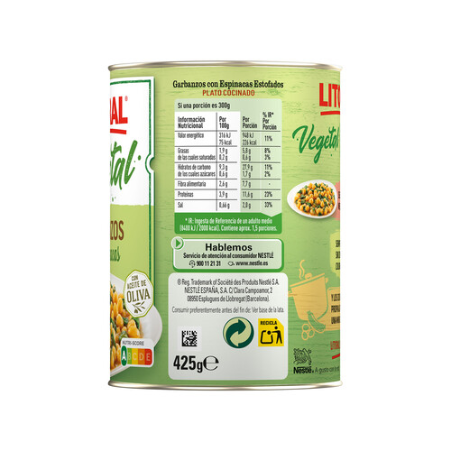 LITORAL Garbanzos con espinacas LITORAL 425 g. Alcampo ¡Haz tu Compra