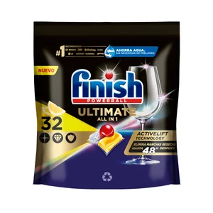 FINISH Ultimate Detergente todo en 1, en cápsulas para lavavajillas, con aroma a limón 32 uds.