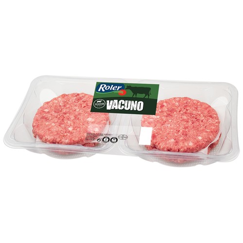 Bandeja con burger meat de vacuno, elaboradas sin gluten ni lactosa ROLER 4 x 80 g.