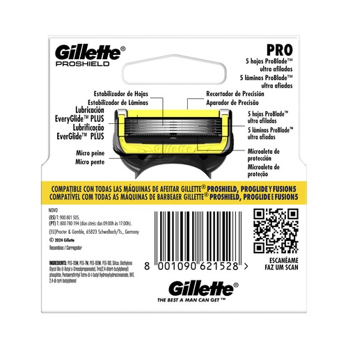 GILLETTE Proshield Recambios para maquinillas de afeitar con cabezal de 5 hojas 4 uds.