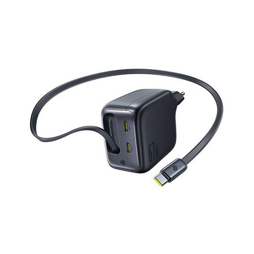 Cargador de casa ultrarápido con cable retráctil usb-c BASEUS 67W, 2 puertos USB