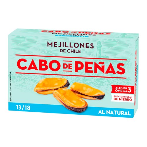 CABO DE PEÑAS Mejillones de Chile al natural 13 / 18 lata de 69 g.