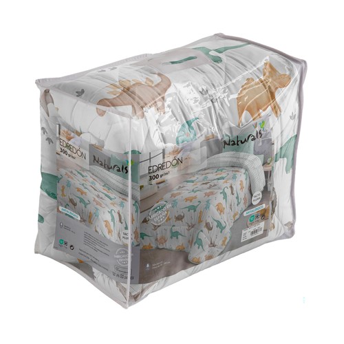 Edredón reversible para cama 90/105 180x260cm 300GRS infantil, modelo Dinos. NATURALS