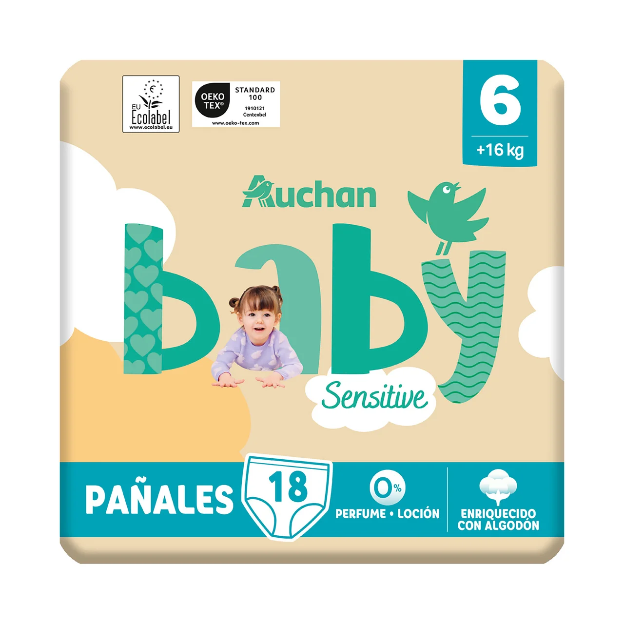PRODUCTO ALCAMPO Baby sensitive Pañales talla 6 (+16 kg) 18 uds.