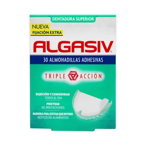 ALGASIV Almohadillas adhesivas de triple acción y fijación extra para la dentatura superior ALGASIV 30 uds.