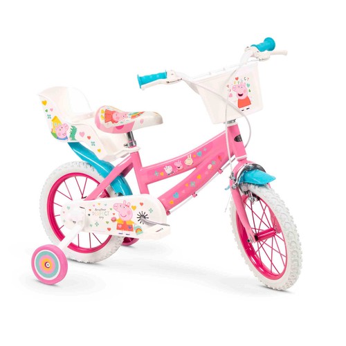 Bicicleta infantil de 14" con cesta y portamuñecas, PEPPA PIG.