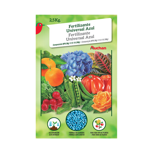 Caja fertilizante en formato pallet Azul con una formulación de nutrientes para todo tipo de planta, PRODUCTO ALCAMPO.
