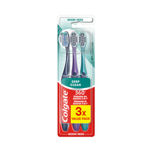 Imagen de COLGATE 360º Cepillo de dientes medio, con 4 zonas de acción que ayudan a eliminar las bacterias bucales 3 uds.