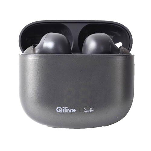 Auriculares bluetooth tipo intrauditivo QILIVE Q1467, estuche de carga, micrófono, color negro.