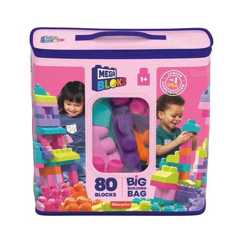 MEGA Bloks Juego de construcciones 80 piezas con bolsa ecológica rosa, juguete bebé +1 año (MATTEL DCH62)