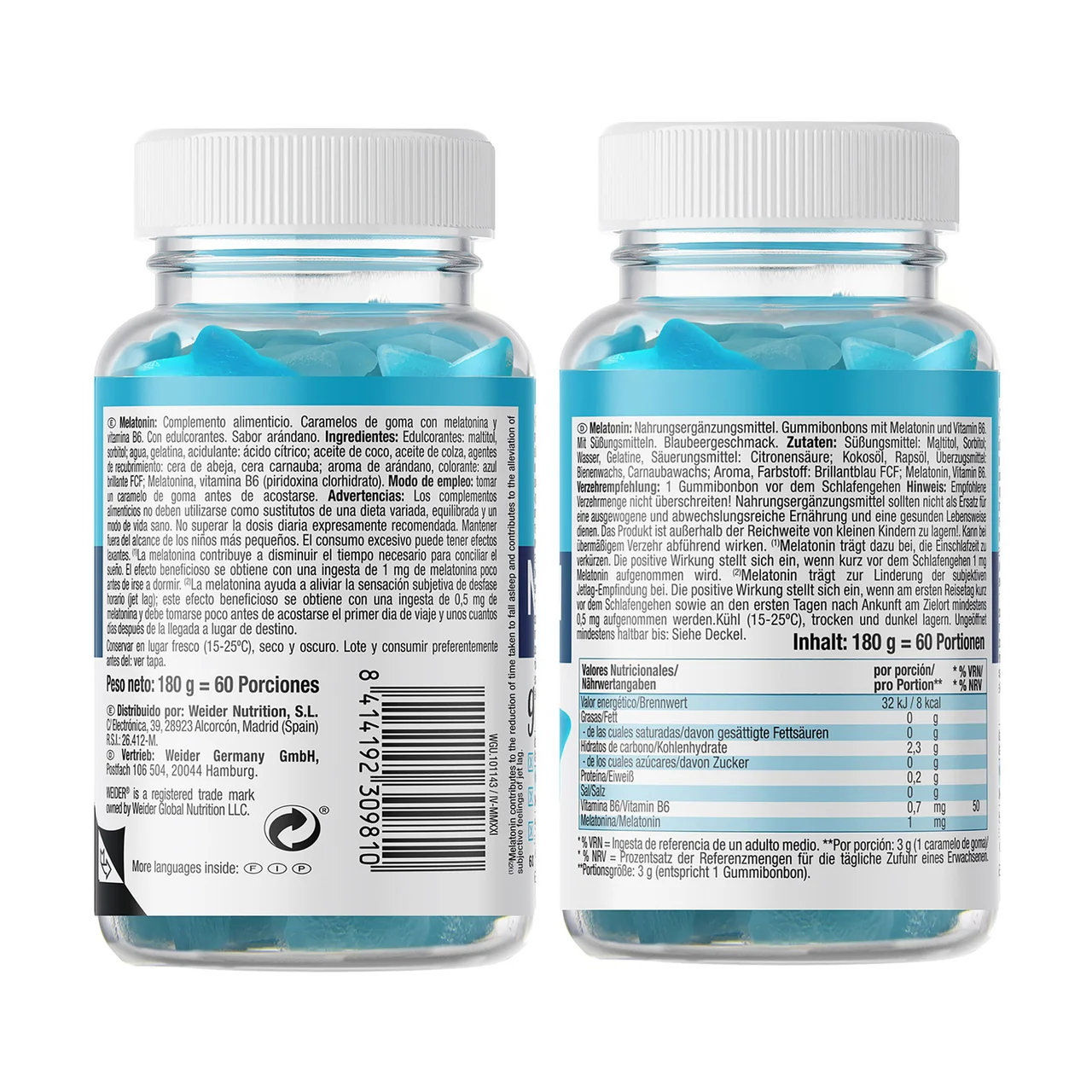 Gominolas con melatonina y vitamina B6, complemento alimenticio 180 g. 60 uds.