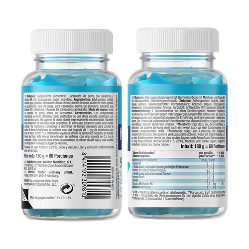 WEIDER Gominolas con melatonina y vitamina B6, complemento alimenticio 180 g. 60 uds.