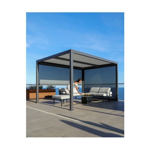 Pérgola bioclimática 4x3 metros, lamas de color blanco, GARDENSTAR.