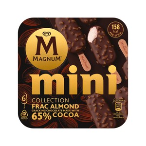 Imagen de MAGNUM Mini bombón de helado de nata con chocolate crujiente (65% cacao) y almendras collection frac almond 6 x 55 ml.