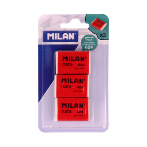 Imagen de Lote de 3 gomas de borrar rectangulares y de color blanco MILÁN Nata Nº624.