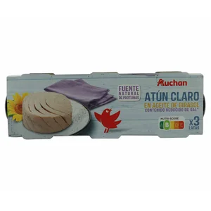 PRODUCTO ALCAMPO Atún claro en aceite de girasol con contenido reducido en sal lata 52 g. pack de 3 uds.