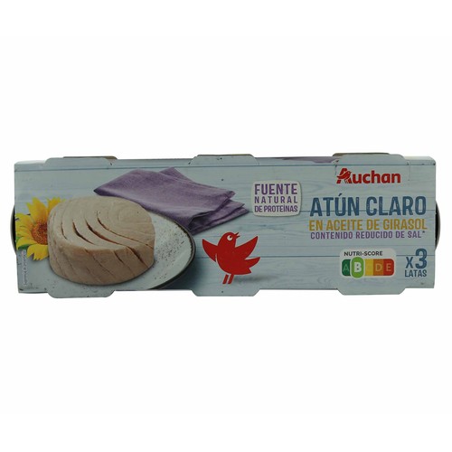 PRODUCTO ALCAMPO Atún claro en aceite de girasol con contenido reducido en sal lata 52 g. pack de 3 uds.