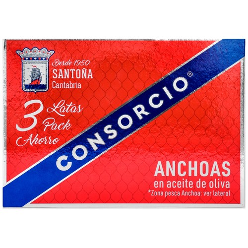 Filetes de anchoa en aceite de oliva CONSORCIO 50 g. pack de 3 uds