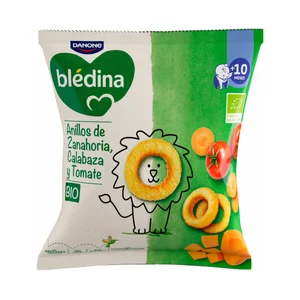BLÉDINA Bio de Danone Snacks (anillos) de zanahoria, calabaza y tomate ecológicos, a partir de 10 meses 20 g.