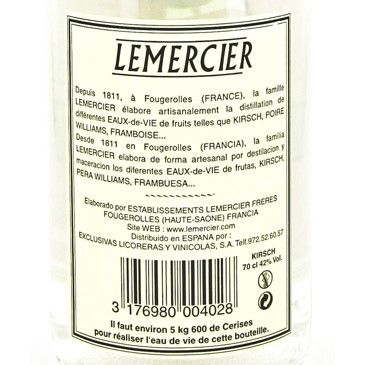 LERMERCIER Kirsh LEMERCIER botella de 70 cl.