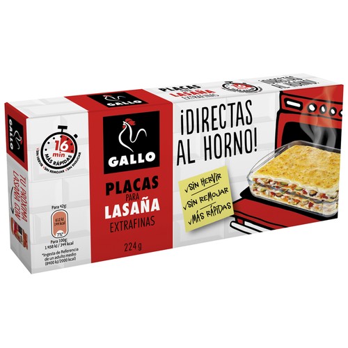 GALLO Pasta lasaña placas precocidas 18 uds x 200 g.