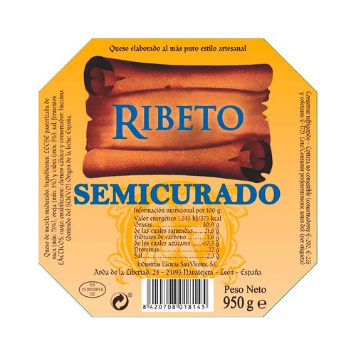 RIBETO Queso semicurado 950 g.