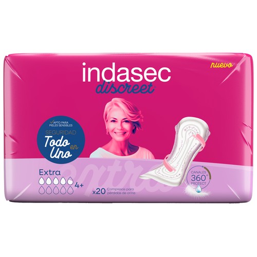 INDASEC Discreet Compresas incontinencia extra para pérdidas de orina moderadas a severas 20 uds.