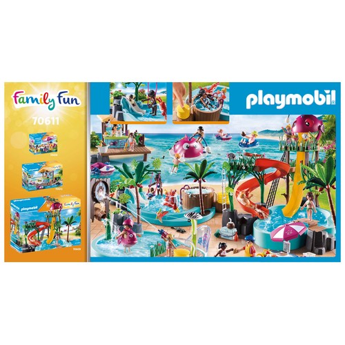 Conjunto de juego Piscina infantil con bañera hidromasaje, con accesorios y 3 figuras, 42 piezas, PLAYMOBIL FAMILY FUN 70611.