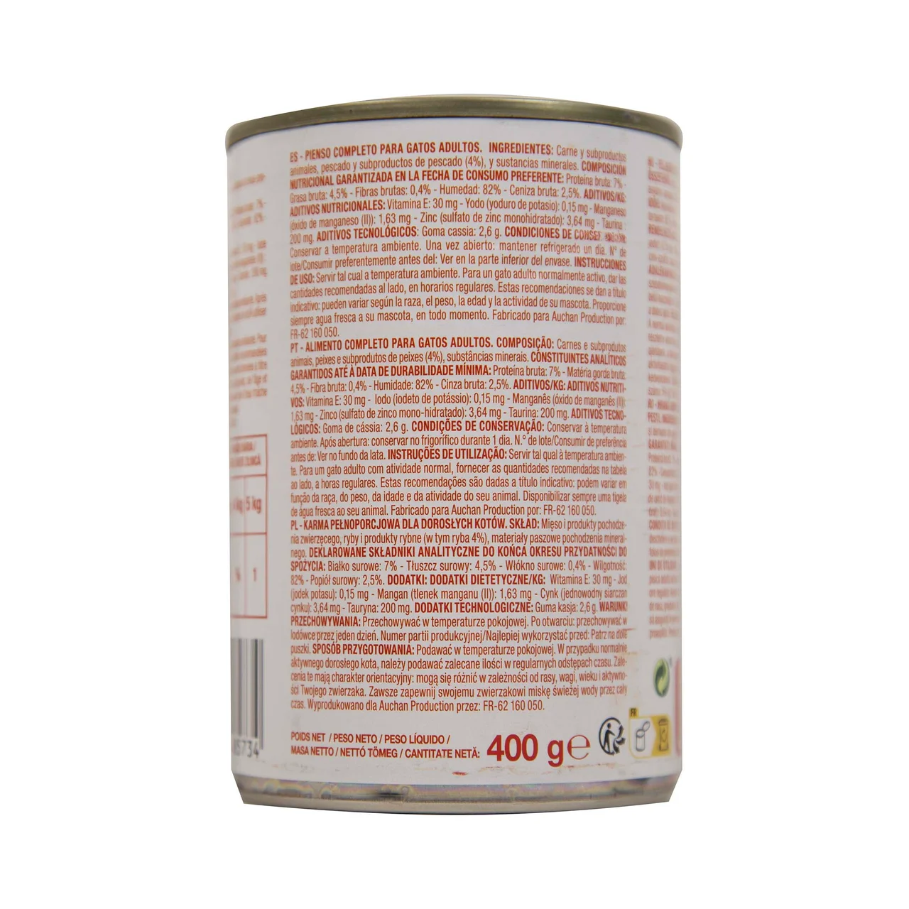 PRODUCTO ECONÓMICO ALCAMPO Alimento para gatos de paté de pescado PRODUCTO ECONÓMICO ALCAMPO 410 g.