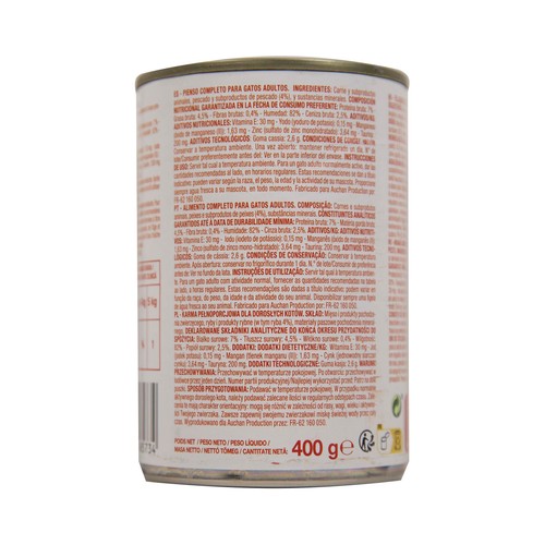 PRODUCTO ECONÓMICO ALCAMPO Alimento para gatos de paté de pescado PRODUCTO ECONÓMICO ALCAMPO 410 g.