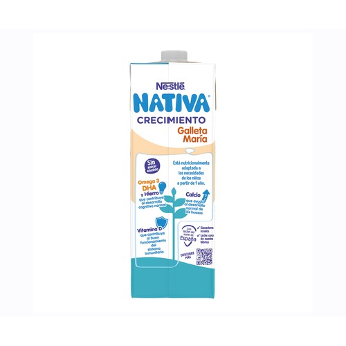 NATIVA Leche (2) de crecimiento con galleta María, de 12 a 36 meses de Nestlé 1 l.