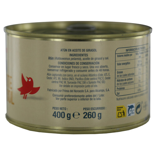 PRODUCTO ALCAMPO Atún en aceite vegetal 260 g.