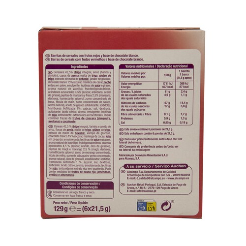 PRODUCTO ALCAMPO Cereales en barritas con manzana con sabor a fresa PRODUCTO ALCAMPO Deliform x6 126 gr.