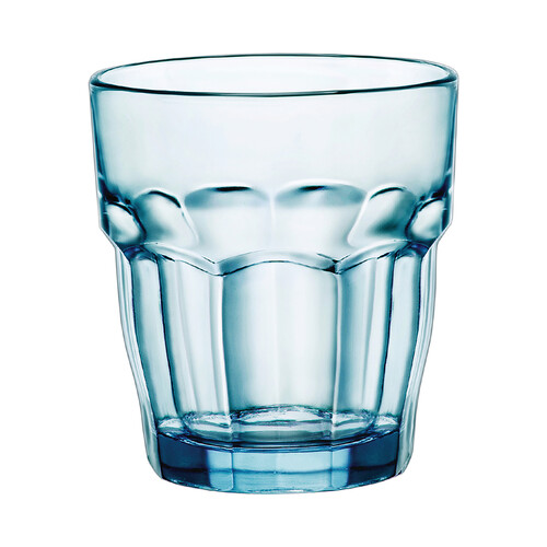 Vaso de vidrio azul Rock Bar con diseño en relieve, 0,27 litros, PASABAHCE.