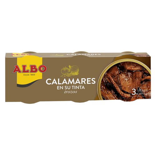 ALBO Calamares en su tinta en trozos lata pack de 3 uds x 50 g.