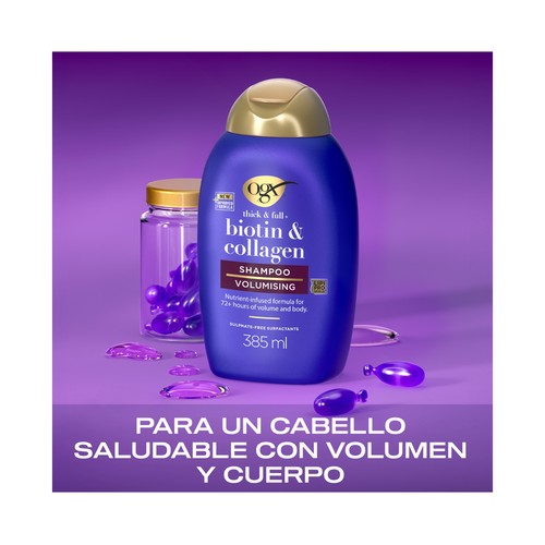 OGX Biotin & collagen Champú voluminizador de Biotina y colágeno, para 72 horas de volumen 385 ml.
