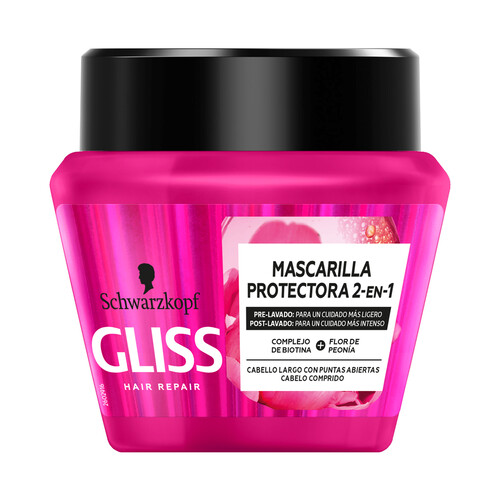 GLISS Mascarilla protectora 2 en 1 para cabellos largo con puntas abiertas GLISS Long & sublime de Schwarzkopf 300 ml.