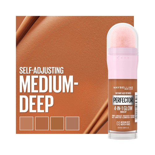 MAYBELLINE Instant perfector glow 4 en 1 Base de maquillaje con acabado natural, tono 3 Medium deep.