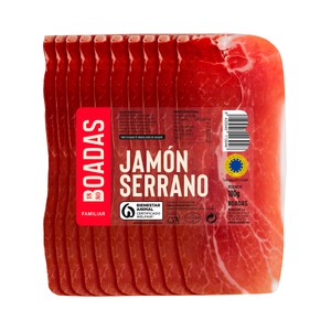 BOADAS Jamón serrano curado cortado en lonchas con separador BOADAS 180 g.