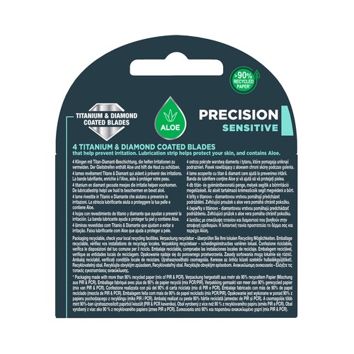 WILKINSON Quattro titanium sensitive Recambio maquinilla de afeitar con cabezal de 4 hojas 4 uds.